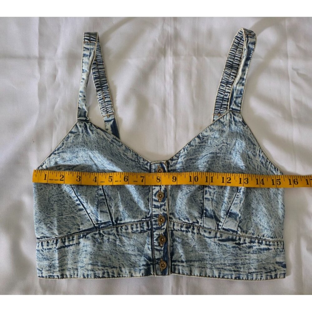 Live 4 Truth‎ Stone Wash Shirred Back Button Front Denim Bralette Cropped Top L - Picture 10 of 12